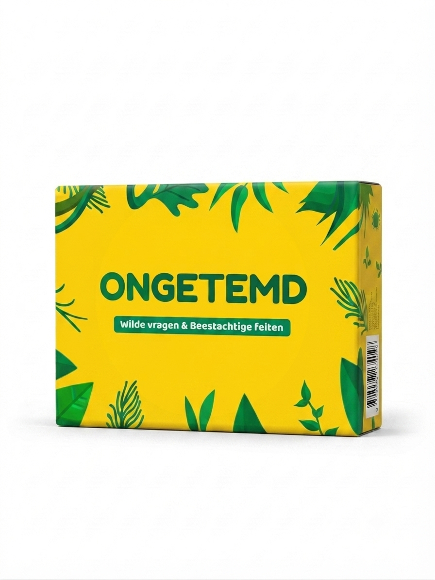 Ongetemd 16+ kaartspel, gele doos met wilde vragen en dierenfeitjes